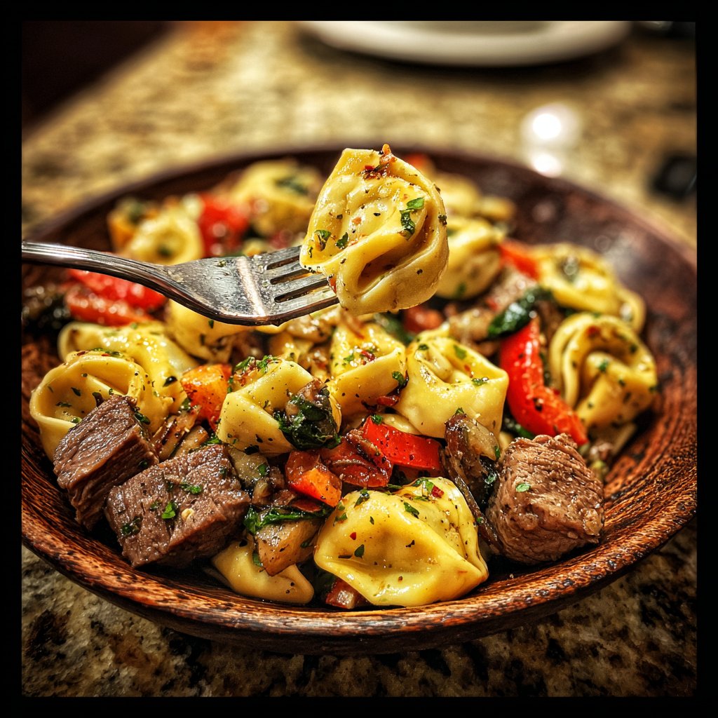 Garlic Steak Tortellini with Roasted Vegetables